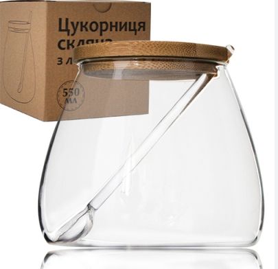 Сахарница стекло с ложкой 580мл "SNT" h
