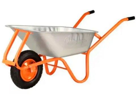 Тачка F1 90 л оцинк корито Standart 0,6 мм, рама оранж, поліуретанове колесо, BLUETOOLS K
