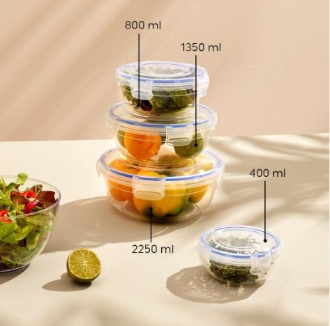 Контейнер для пищ. продуктов с зажимами гермет. круглый 1350мл "Dunya plastik" h